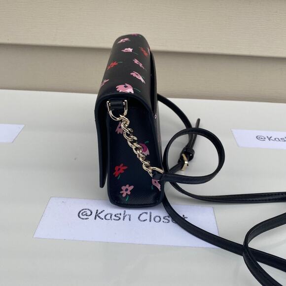 Kate Spade Crossbody Ditsy Buds Small Flap purse Black multi - Picture 3 of 9